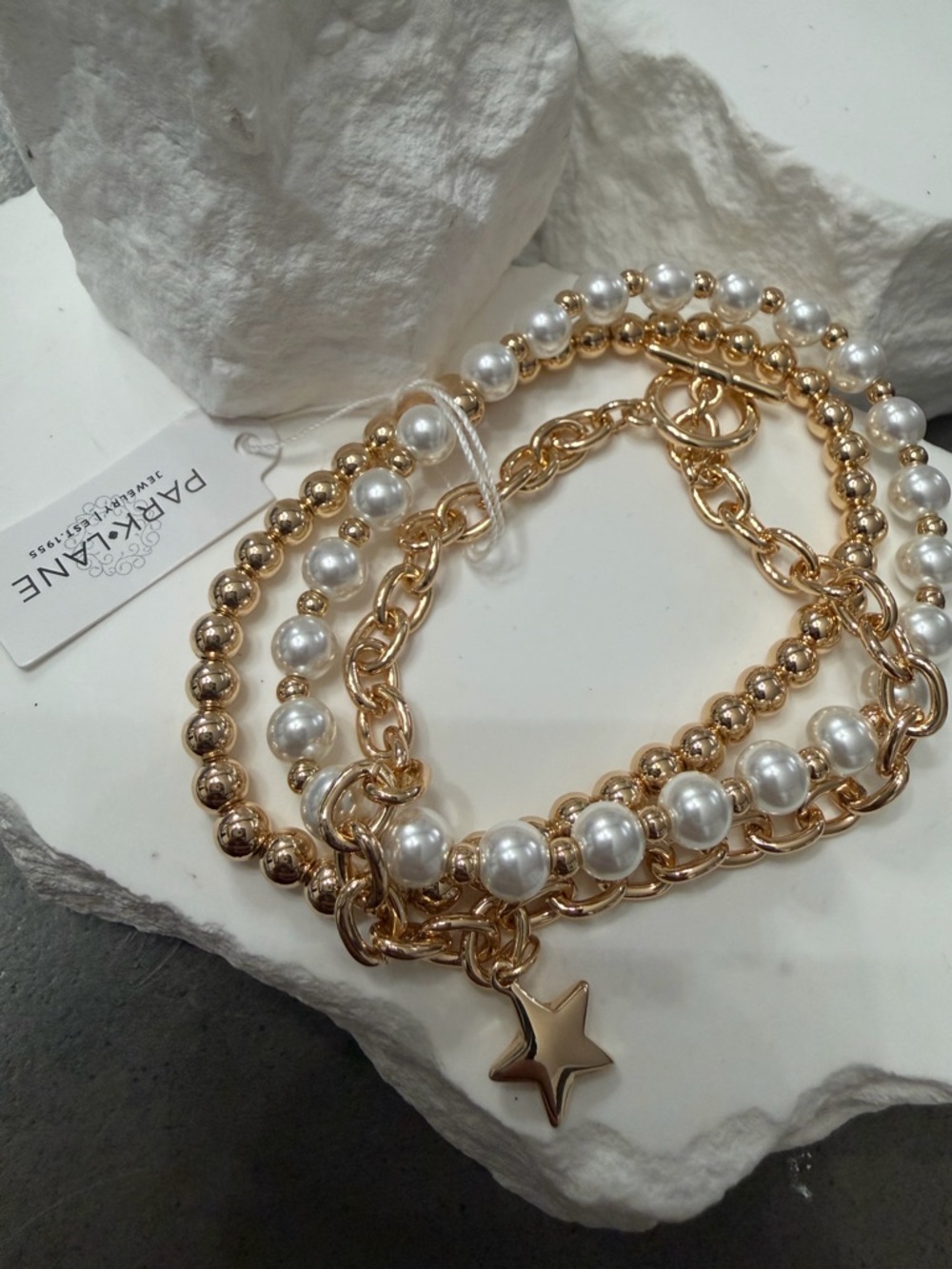 Park Lane Womens Stacked Hadley Bracelet Gold Pearl Layered Star Charm NWT - Picture 3 of 3